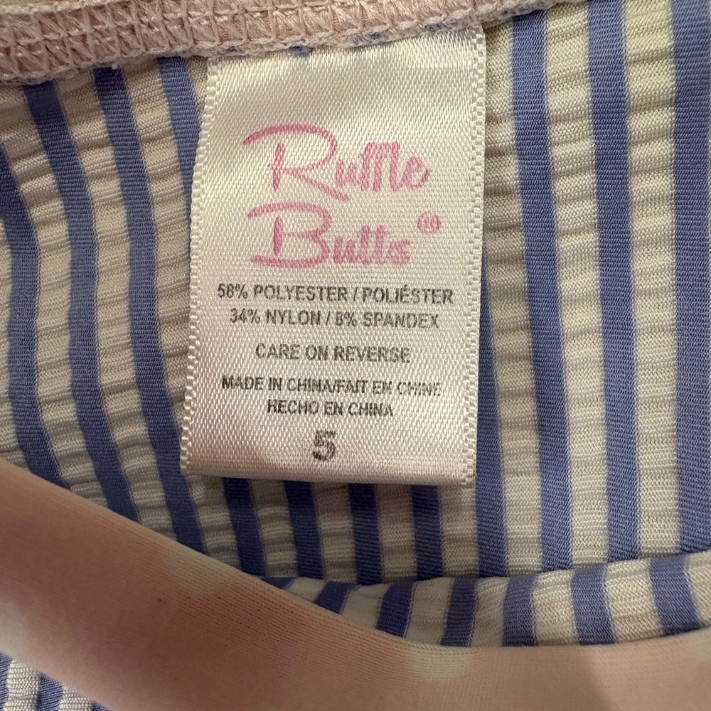 Ruffle Butts Striped Blue and White Swimsuit Top and Old Navy One Piece - Picture 2 of 8
